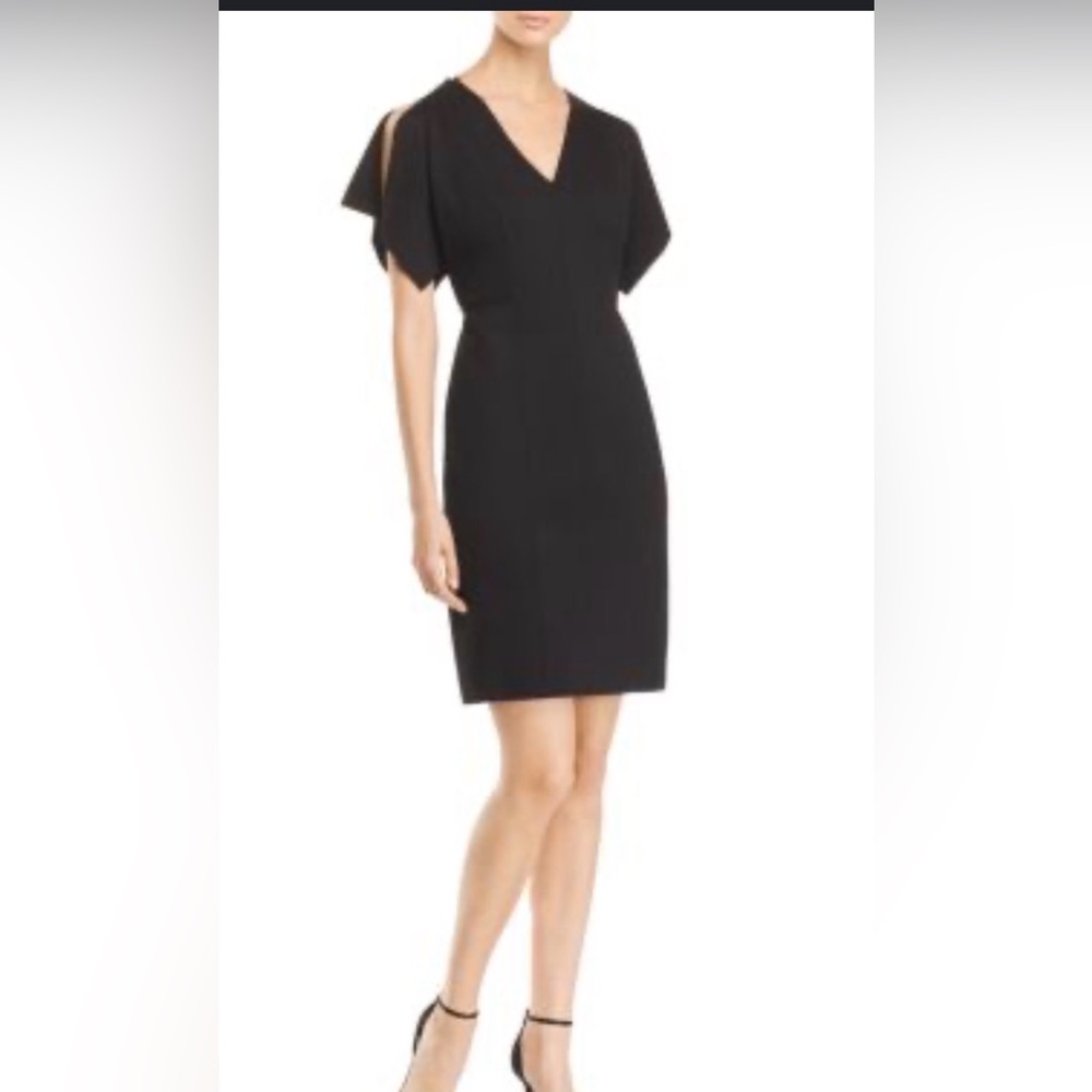ELIE TAHARI 'Lourdes'~ Black Crepe V-Neck Cold Shoulder Sheath Dress